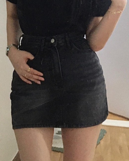 시크 미니 블랙 데님 스커트 
