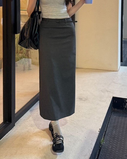 프리니 벨트 롱 스커트 